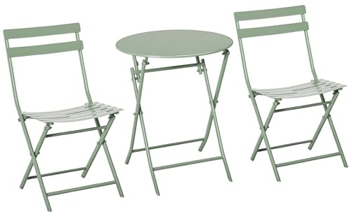 Outsunny Salon de Jardin 2 Personnes - Ensemble Table bistrot Jardin Pliable - Ronde Ø 60 cm avec 2 chaises Pliantes - métal thermolaqué Vert