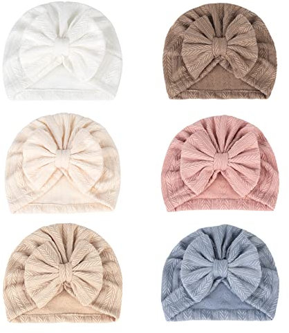 SEAUR Neugeborene Mütze Turban Baby Mädchen Jungen 0-12 Monate Newborn Beanie Hut Baumwolle Weich Stretch Turbanmützen Babymütze Stirnband - 6 Stück C