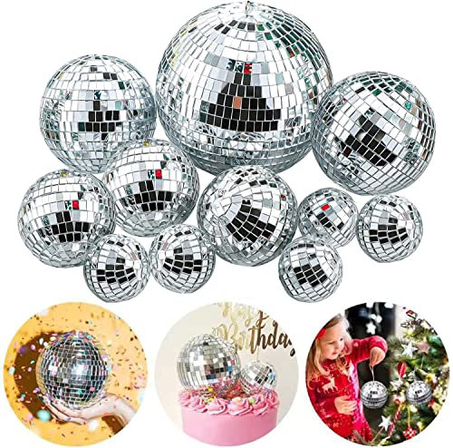 Morofme Mirror Disco Ball 11pcs Silver Hanging Disco Light Mirror BallDisco Ball Centerpiece Decor for Disco Birthday 70s Theme Retro Party Supplies Stage Props