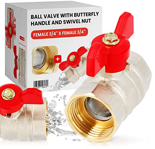 Válvula de Bola Tornillo Mariposa 1/2'' x 1/2'' Rosca Interna Tuerca de Embalaje Válvula de Esfera de Agua Latón Grifo Cierre Robusto Estanqueidad