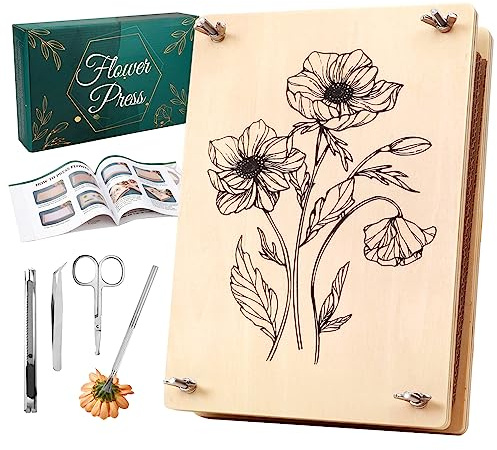 Aboofx Large Flower Press Kit for Adults,10.8x6.9 6 Layers Wooden Flower Pressing Kit for Pressed Flowers Herbs Leaf, DIY Flowers Preservation for Bookmark Wedding, Art & Craft Kits Gift for Adult