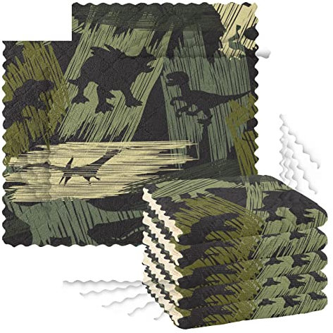 Küchen-Geschirrtücher, 6 Stück, Reinigungstücher zum Trocknen von Geschirr, Schrubben, Waschlappen für Spüle, Kochen, Backtisch, 27,9 x 27,9 cm, Camouflage Dino