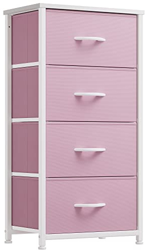 YITAHOME Commode en Tissu avec 4 tiroirs, Meuble de Rangement Pratique, Armoire pour Salon, Chambre d'enfant, Couloir,Rose