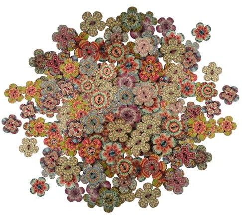 MisFun 100 Stück Knöpfe, Knöpfe Bunt, Vintage Holzknöpfe, Knöpfe Kinder, Bunte Knöpfe, Rund Holzknöpfe, Puppenknöpfe Gemischte, 20mm, mit 2 Löcher zum Basteln, Nähen, Handwerk, Deko