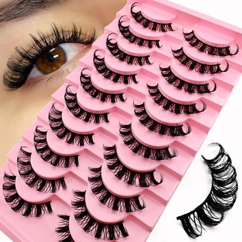 10 Paare 3D Künstliche Wimpern Russische Falsche Natürlicher Look, Curly Cat Eye Lashes D Curl mit Natürlichem Wispy-Volumen Katzenauge Wimpern(S011)