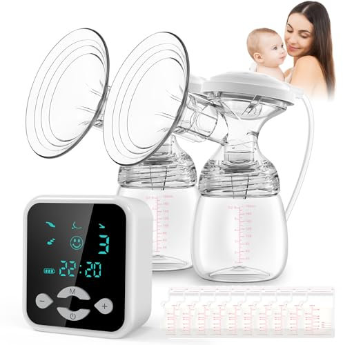 BaeMee Milchpumpe Elektrisch, 4 Modi & 9 Stufen, BPA-frei, Anti-Rückfluss, LED-Anzeige, Wiederaufladbare, Tragbare Doppelte Elektrische Milchpumpe, mit 10 Muttermilch Frischebeutel