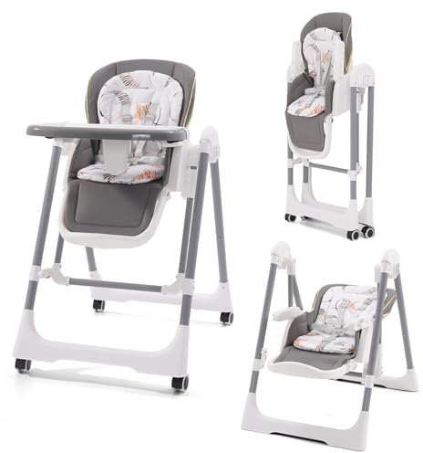 hochstuhl baby 3in1 kinderstuhl mit fußstütze/rollen,baby hochstuhl ab geburt,kinderhochstuhl klappbar ab 6-36 monate Kinder kleinkinder(grau)