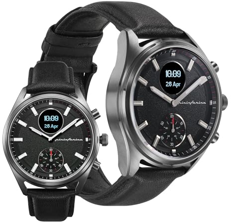 Pininfarina Sintesi Hybrid Smartwatch - analog klocka med äkta läderrem, digital skärm, kompass och GPS-spårning, fitnessmätare för puls, steg, kalorier och sömn