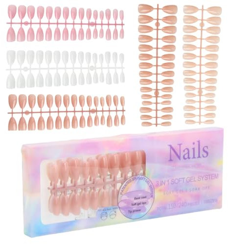 150 Piezas Kit Uñas, Kit de Uñas de Gel, Postizas Almendra, 15 Tamaños Tips Falsa, Uñas de Gel de Cobertura Total para Manicura de Salón y Manicura Casera