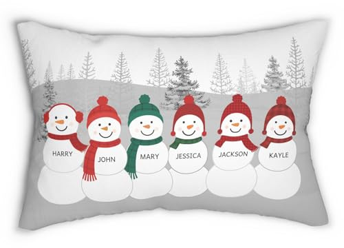 Handmade Charm Studio Snowman Family Personalized Pillow with Your Family Names Gift for Christmas Custom Holiday Cushion Christmas Decor Holiday Festive Home Decor