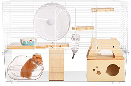 BUCATSTATE Hamsterkäfig mit Zubehör 3 Level, 8 in 1 Kleintierkäfig Großer Starterkäfig Reisekäfig für Rennmäuse, Mäuse, Ratten und Zwerghamster (62x43x35cm)
