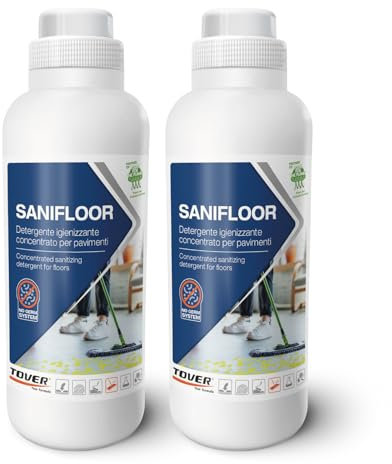 TOVER, Sanifloor kit 2 pezzi, Detersivo pavimenti, Detergente per pavimenti in gres, marmo, laminato, SPC, LVT, Elevata azione igienizzante, 2 unità (2 bottiglie da 1L)