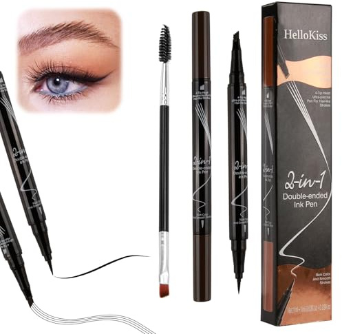 Pencilceja resistente al agua y manchas, 2 en 1, doble cabeza, duradero, con cepillo para cejas, crea fácilmente un color natural (marrón oscuro)