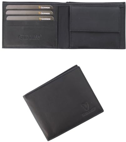 Guinness® Black Leather Wallet with Coin Pocket – RFID Blocking, Genuine Leather Bi-Fold Wallet for Men, Card Slots & Cash Compartment, Classic & Durable Design – Official Guinness Merchandise