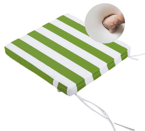 Surwin Cojines para Sillas de Jardin, Cojines Plaza para Asientos, Funda Lavable con Cremallera, 2 Cintas de Sujeción, para Interior y Exterior de Comedor, Jardín y Terraza (Verde Rayado,35x35x8cm)