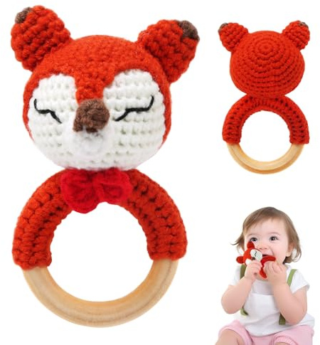 TonStyle Baby Rattle Toys, Baby Toys 0-6 Months, Sensory Teething Teether Ring Motor Skills Toy, Montessori Early Educational Toy, Handcrafted Crochet Baby Rattle, Baby Toys Gift for 0 3 6 9 12 Months