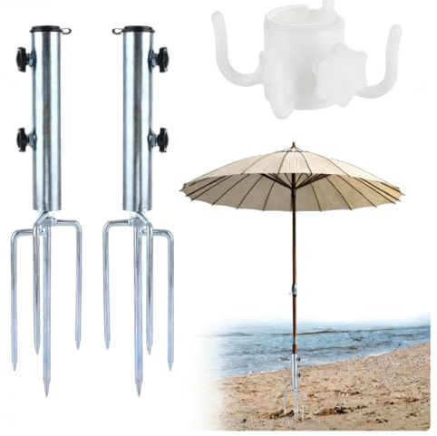 LDHHYH 2 Pack Garden Umbrella Ground Anchor, Heavy Duty Metal Parasol Spike, Lawn Thorn Parasol Holder with 4 Spike for Lawn, Patio, Outdoor, Garden, Beach, Fishing Umbrella