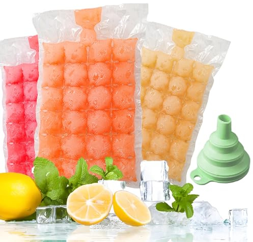 50-pack isväskor för 1 200 isbitar, livsmedelsklassade PE engångsformar fryspåsar, självtätande snabb frys luktfria ispåsar med silikontratt, för drycker, cocktail, kaffe, matförvaring