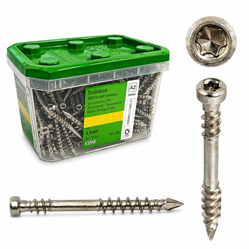 ESSVE HDS - Viti per terrazze A2, antiruggine, montaggio nascosto, 4,8 x 60 mm, 250 pezzi
