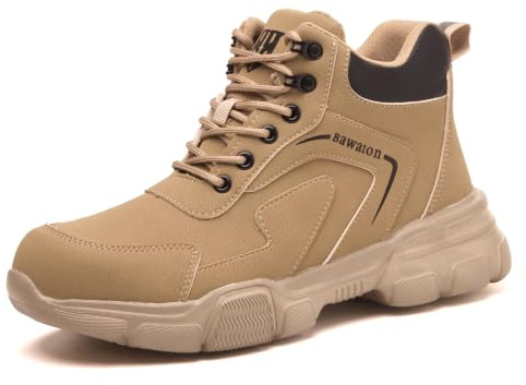 Bawalon Safety Boots Mens Womens Work Boots with Steel Cap, Lightweight Water Resistant Non-Slip Safety Shoes