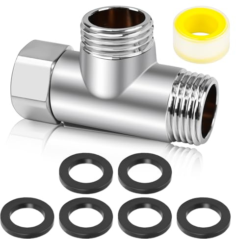 qingmeng Raccord en T 1/2, laiton 1/2 (Ø 20 mm), répartiteur d'eau avec 6 rondelles et bande d'étanchéité filetée, répartiteur d'eau 3 voies en forme de T pour tuyau de douche, adaptateur, eau