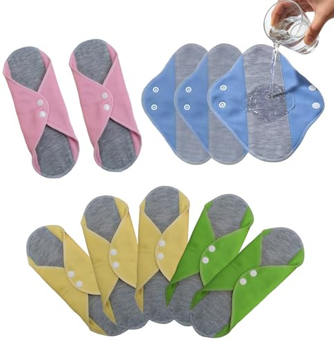 Nimblyne 10 compresas reutilizables lavables, 16 x 23 cm, toallas sanitarias lavables de algodón orgánico, vendas de tela para menstruación, diseño a prueba de fugas, adecuado para todas las mujeres
