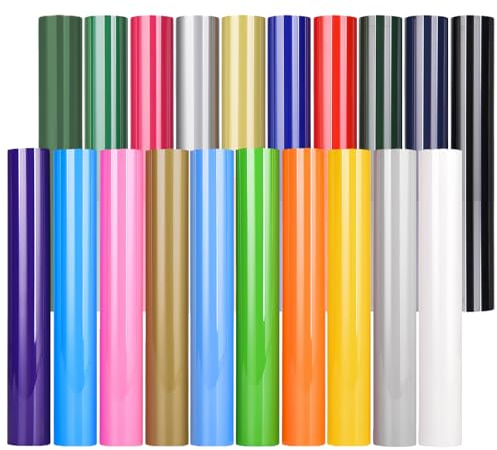 flintronic 20 Feuilles Vinyle Thermocollant, 20 Couleurs Film de Transfert de Chaleur 30,5 x 21 cm, Matériel de Bricolage pour T-Shirts, Textiles, Sacs, Compatible Plotter