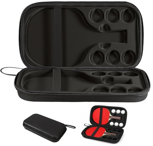 Housse de raquette de tennis de table avec 6 balles de tennis de table, étui rigide en EVA pour 2 raquettes, sac de ping pong imperméable avec fermeture éclair et dragonne pour l'entraînement, l'école