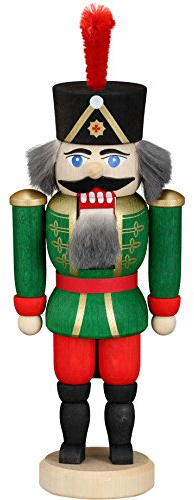 Nötknäpparen King Husar grön, 15 cm hög, original Erzgebirge av Seiffener Volkskunst SV 11402/4