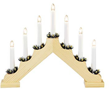 Konstsmide 2262-100EE Christmas Lights/Traditional Welcome Light/Natural Wood/Indoor Use (IP20)/230V Indoor/7 Candles with Clear Bulbs/White Cable with On Off Switch, Pine, One Size