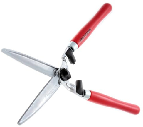 BERGER Heckenschere 4490 mit Buchenholzgriffen | Heckenschere manuell mit 24 cm Schnittlänge | Gerade Klingen & Anschlagdämpfer | Handheckenschere mit 2 Saftrillen | Astabschneider | Made in Germany