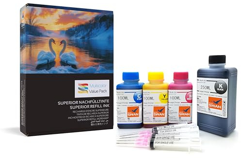 BLUE SWAN Kit di Ricarica Inchiostro 550ml – Compatibile con Cartucce Canon PG-540 CL-541 Standard e XL – Per Stampanti Canon PIXMA TS5150, MG2250, MG3150, MG3550, MG3650, MG4250, MX395, MX455, MX525