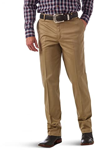 Wrangler mens Flat Front Relaxed Fit Casual Pants, Khaki, 28W x 32L US