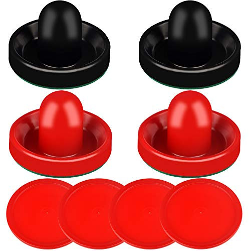 ONE250 Air Hockey Pushers und Red Air Hockey Pucks Torgriffe Paddel Zubehör für Spieltische (4 Striker, 4 Puck Pack), schwarz/rot
