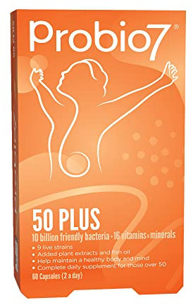 Probio7 50 Plus Probiotics for Men & Women. Multivitamin Tablets with Vitamin D, C, B12, Zinc & Ginkgo Biloba, Immune System Booster & Gut Health Support. Multivitamin Tablets for 50 Plus, 60 Capsules