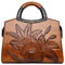 Coolives Damen Handtasche Klassische Blumenprägung Henkeltasche Holz Henkel Umhängetasche Schultertasche Braun EINWEG