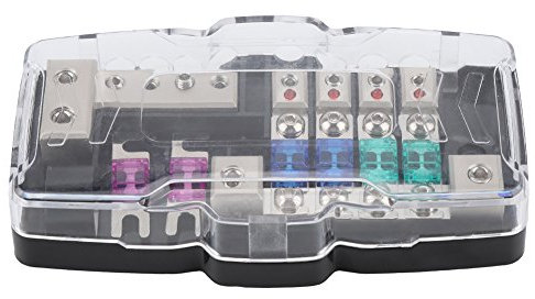 Fused Power Distribution Block, 4 Way Distribution Block, 2 x 0/4GA In, 4 x 4/8GA Out, Car Audio Stereo Box Block Amp Distribution Connecting Block