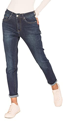 Nina Carter P189 Jean taille haute pour femme Coupe droite Aspect usé, Bleu foncé (P189-2), S