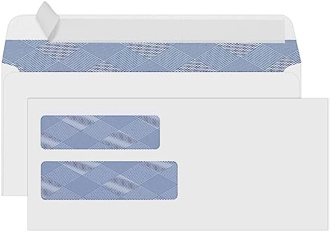 500#10 Double Window Security Envelopes, PANDRI NO.10 Self-Seal Window Envelopes Designed for QuickBooks Invoices, Business Statements & Documents - Number 10 Size 4 1/8 Inch X 9 1/2 Inch - 24 LB