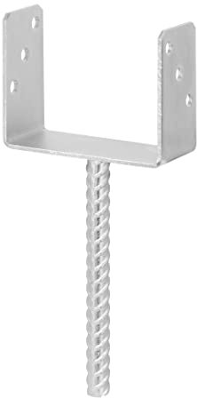 ADGO Poteau de maçonnerie fixe fixation béton, base de maçonnerie, ancrage avec barre, barre nervurée, barre en U en acier galvanisé argenté (150 mm)