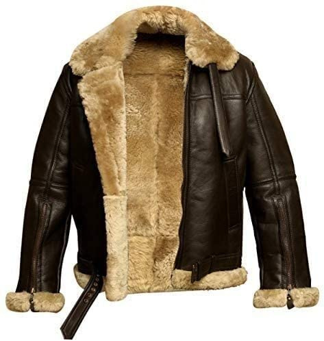 Blouson Aviateur Marron Pour Homme En Cuir De Chèvre Véritable Et Peau De Mouton Style Vintage Bomber Veste homme (Color : Brown, Size : 3XL)