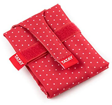 Tatay Envoltorio Bocadillo Reutilizable - Urban Food Textil Baguette | Porta Sandwich Ajustable con Cintas | Forro Interior PEVA Impermeable | Libre de BPA | 72,5x0,3x44 cm, Lunares Rojo