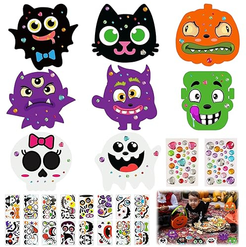 JOKILY Lot de 8 kits de bricolage d'Halloween en caoutchouc mousse pour enfants - Kit de bricolage en feutre pour la décoration - Kit de bricolage pour enfants avec autocollants pour l'automne et