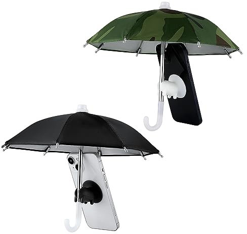 NQEUEPN 2pcs Cell Phone Umbrella, Glare Blocking Phone Shade Multifunctional Phone Umbrella with Cute Piggy Sucker Sun Shade for Phone (Black, Camouflage)