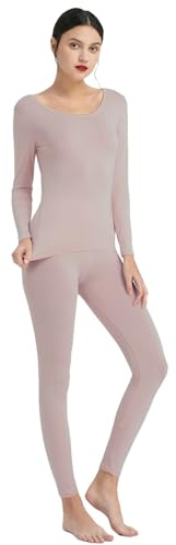Mcilia - Completo Intimo Termico da Donna, Modale Ultra Sottile, con Scollo Scoop, Camicia a Maniche Lunghe & Leggings, Pelle Rosa Medium (EU 40 42)