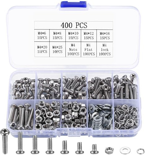 Schrauben und Muttern Set, 400 Stk M4 Linsenkopfschrauben Kreuzkopf Schrauben mit Muttern und Unterlegscheiben Kit, Gewindeschrauben Sortiment Set für DIY Befestigungszubehör