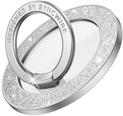 Syncwire Support Magnétique pour Téléphone pour MagSafe, Porte-Anneau Magnétique pour Téléphone, Amovible Accessoires MagSafe pour iPhone 16 Pro Max 15 14 13, Android - Diamant Scintillant