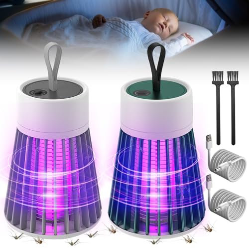 XPJBKC Lampe Anti Moustique, 2 Pcs Lampe Anti Moustique Rechargeable, UV Electrique Moustiques, Appareil Anti Moustique Solaire & Rechargeable par USB, pour Camping Intérieur Extérieur (Grün + Weiß)