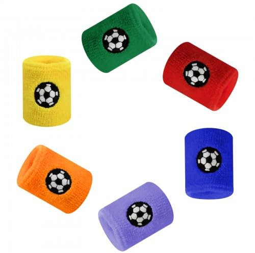 6 Pièces Absorbants Poignet Bandeau Bracelets de Sport pour Enfants en Éponge Élastique Coloré, Bracelets de Sport Colorés Protection Poignet pour Football Basket Ball Course À Pied Exercice