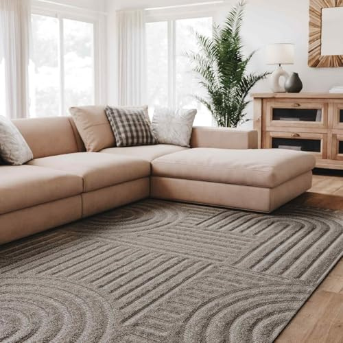 Interiyou Alfombra Salon Pelo Corto Lecce - 120x170 cm Gris Claro - Diseño Boho escandinavo con Efecto 3D de Relieve - Plana con patrón geométrico